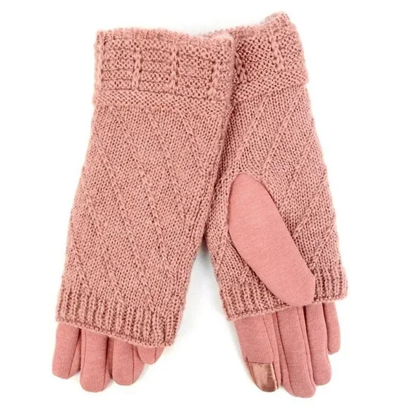 COPY - PINK Double Layer Knitted Touch Screen Gloves - Picture 1 of 4